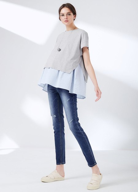 刷破修身窄管牛仔孕婦褲