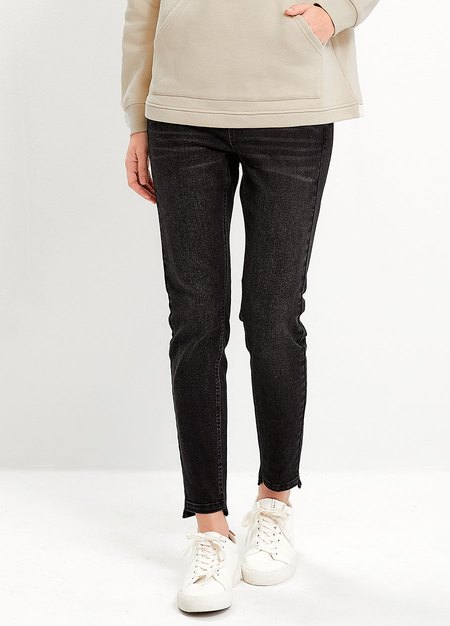 不對稱修身窄管牛仔孕婦褲