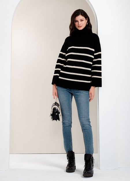 不對稱割破窄管牛仔孕婦褲