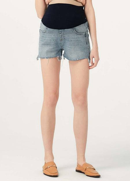 開岔抽鬚牛仔孕婦短褲