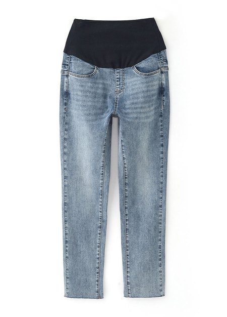 不收邊小直筒牛仔孕婦褲