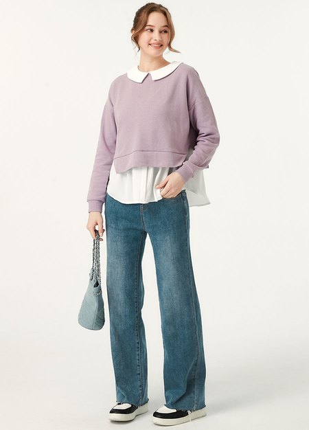 俐落修身牛仔孕婦寬褲