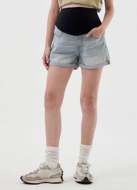 反摺牛仔孕婦短褲