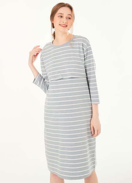 棉質條紋寬鬆孕哺居家洋裝