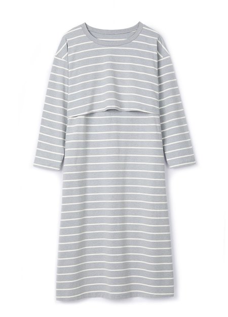 棉質條紋寬鬆孕哺居家洋裝