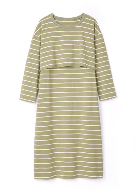 棉質條紋寬鬆孕哺居家洋裝
