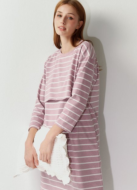 棉質條紋寬鬆孕哺居家洋裝