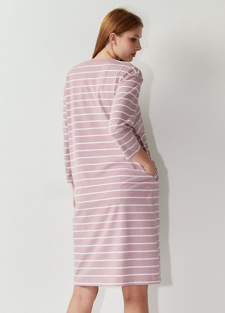 棉質條紋寬鬆孕哺居家洋裝