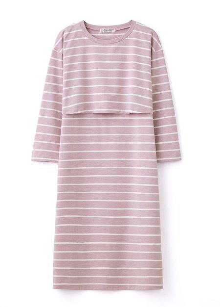 棉質條紋寬鬆孕哺居家洋裝