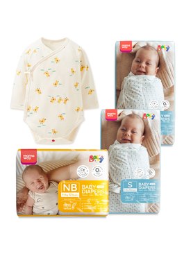 新生兒超值組│黏貼式紙尿褲(NB32x1+S52x2)+包屁衣