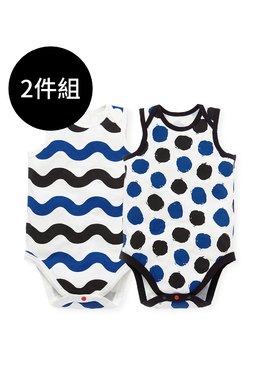 BABY Q彈棉質無袖包屁衣(2入)-點點/水波紋