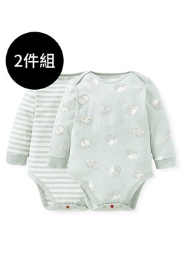 BABY Q彈棉質長袖包屁衣(2入)-刺蝟寶寶 - 灰藍