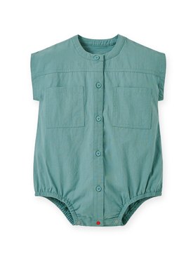 BABY襯衫式寬鬆包屁衣 - 藍綠