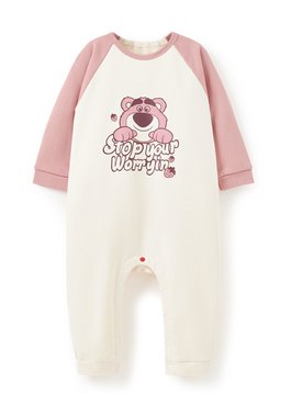 BABY迪士尼毛圈長袖連身衣-熊抱哥 - 粉橘