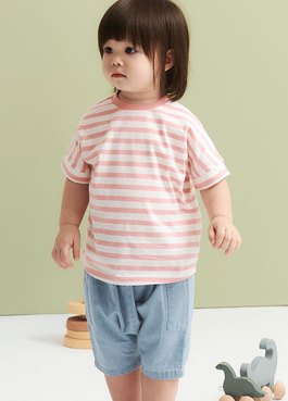 BABY涼爽牛仔五分褲 - 淺藍