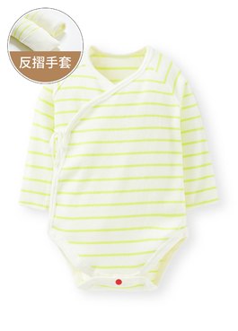 新生兒Q彈橫紋長袖包屁衣 - 黃色