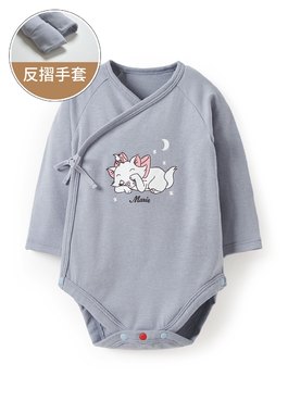 新生兒迪士尼蓄熱保溫長袖包屁衣-瑪麗貓 - 灰藍