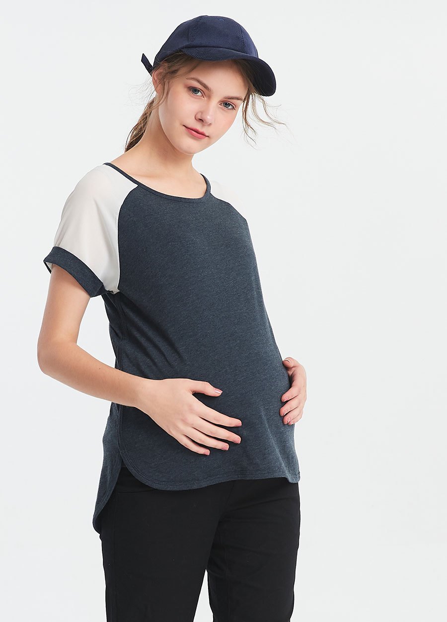 異材質色塊剪接孕哺上衣