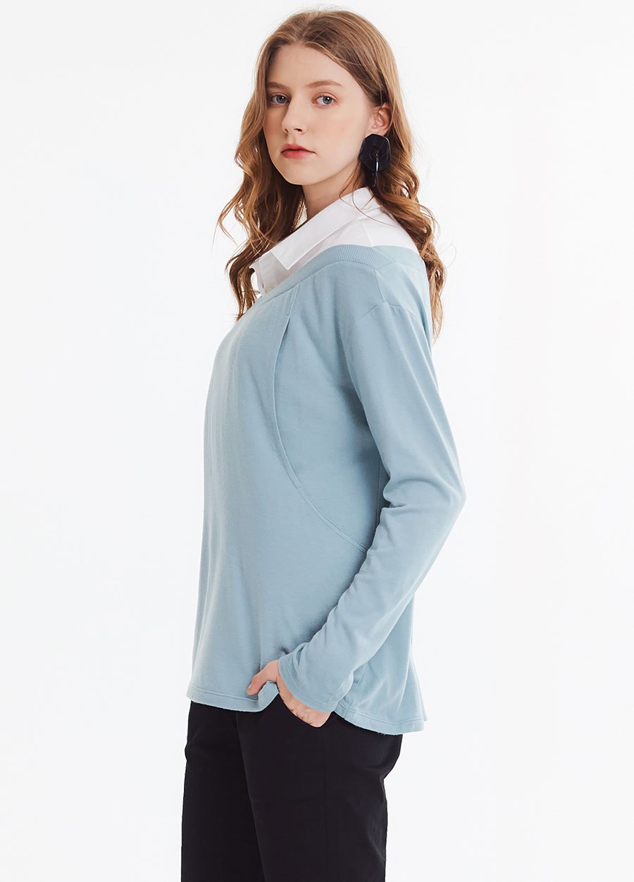 翻領拼接孕哺上衣