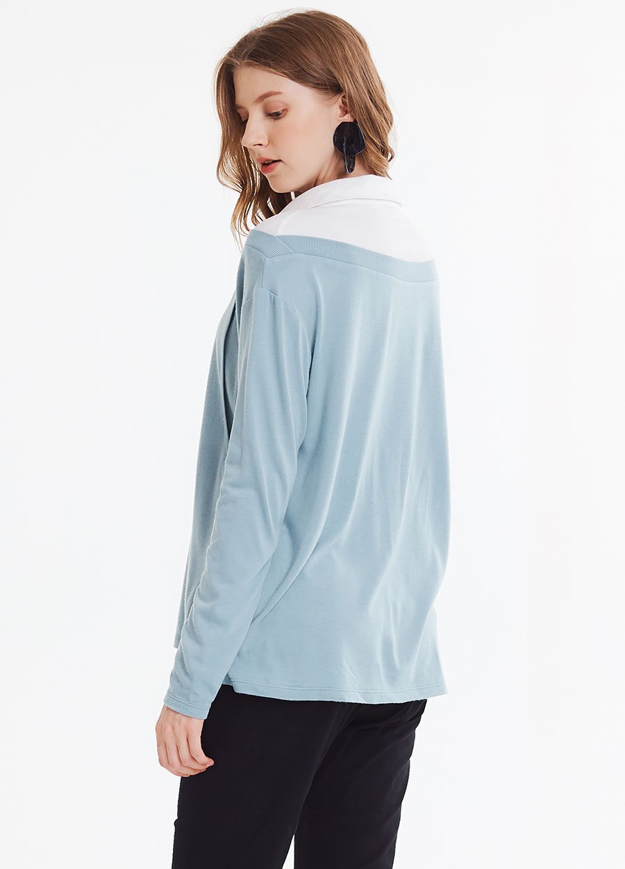 翻領拼接孕哺上衣