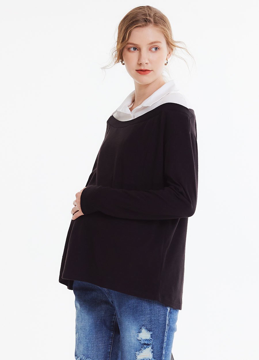 翻領拼接孕哺上衣