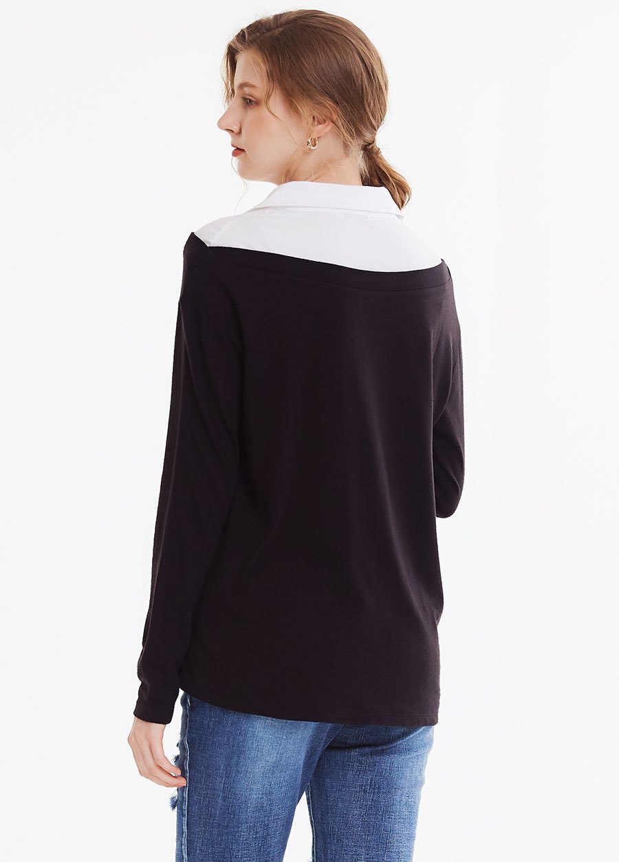 翻領拼接孕哺上衣