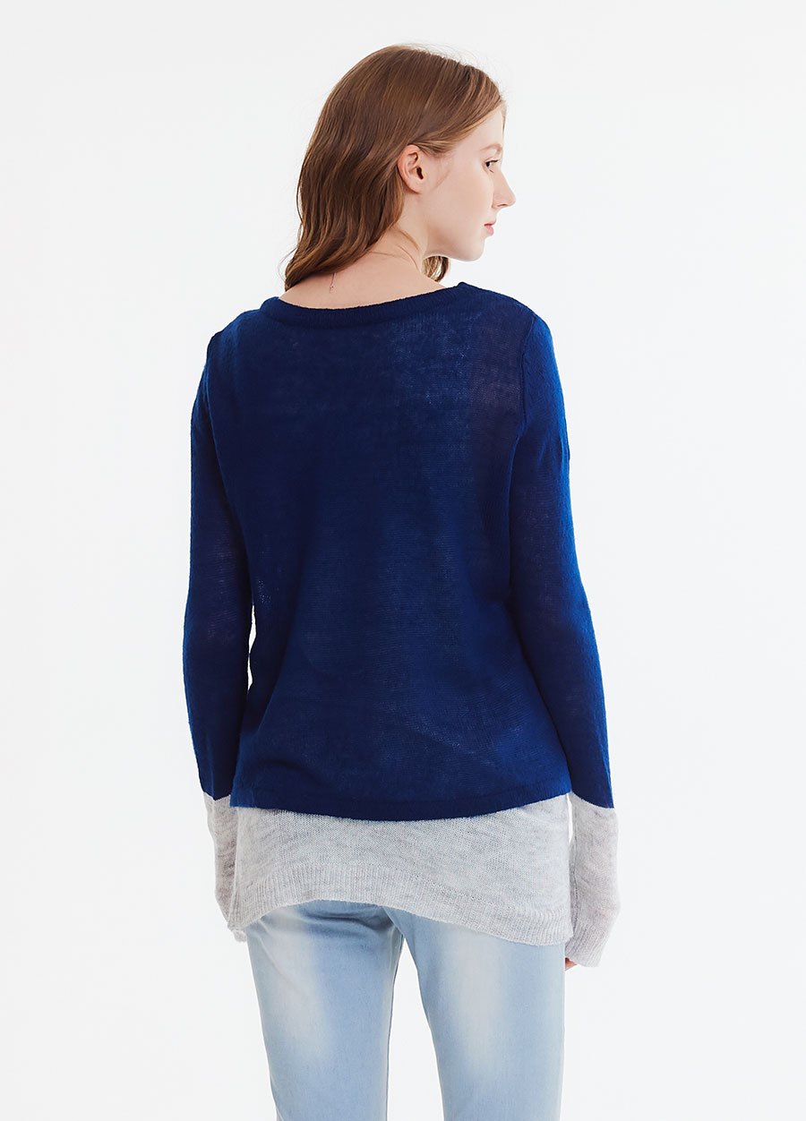 撞色雙層孕哺針織衫