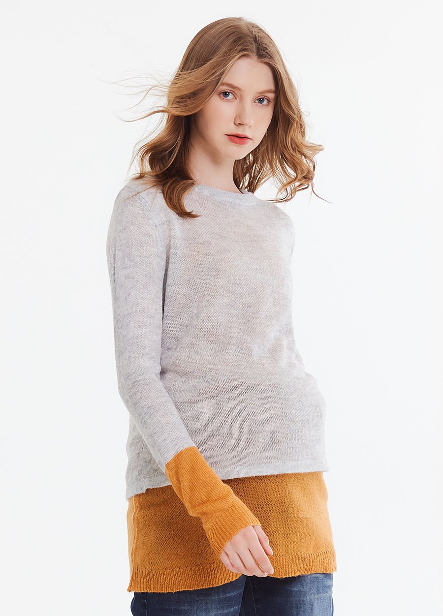 撞色雙層孕哺針織衫