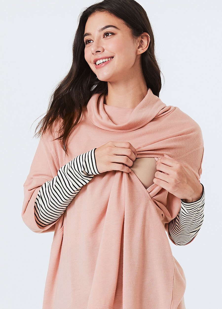 寬鬆垂領假兩件孕哺罩衫