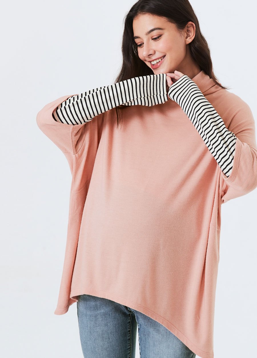 寬鬆垂領假兩件孕哺罩衫