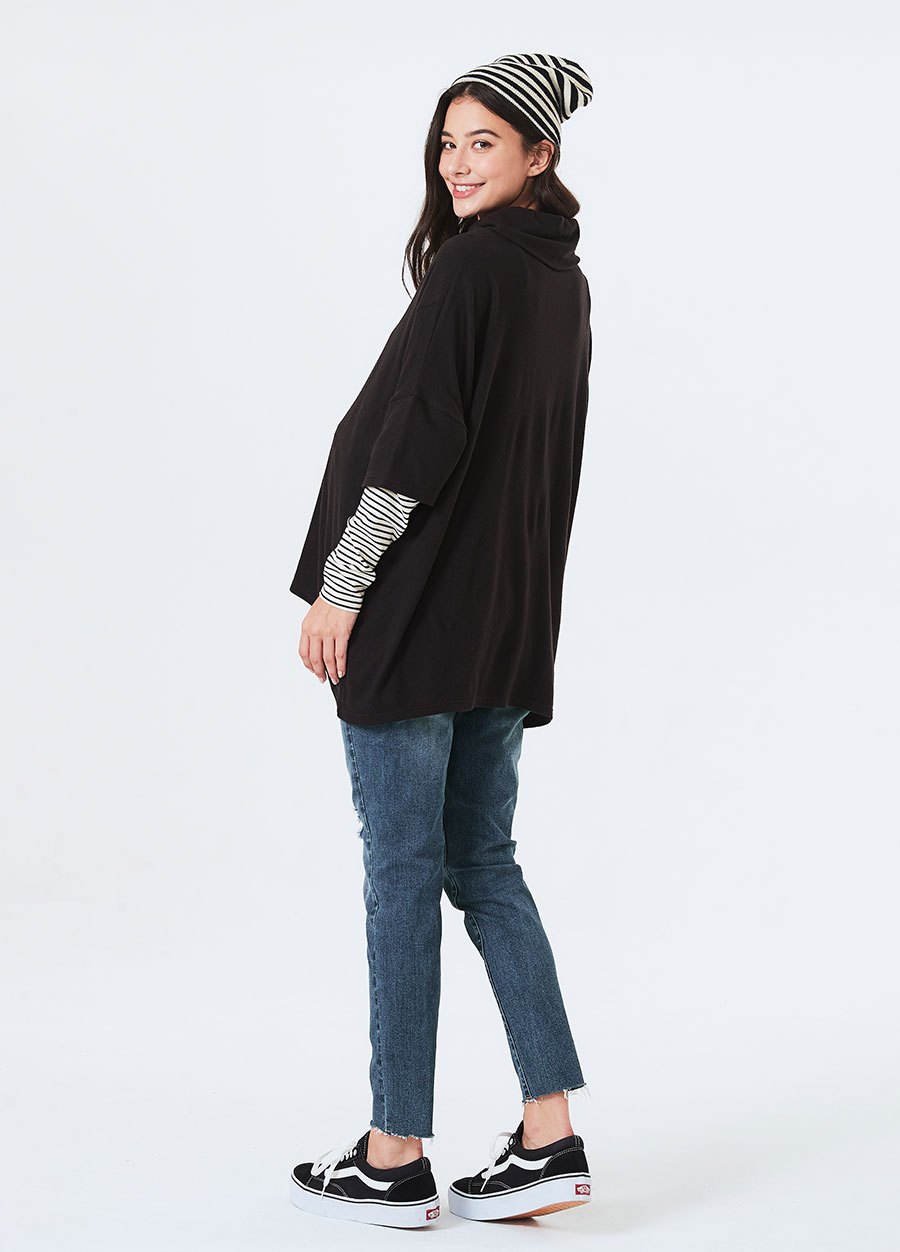 寬鬆垂領假兩件孕哺罩衫