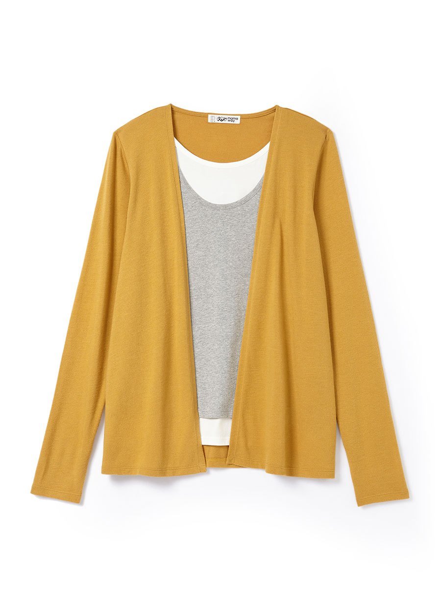 拼色假兩件孕哺開襟上衣