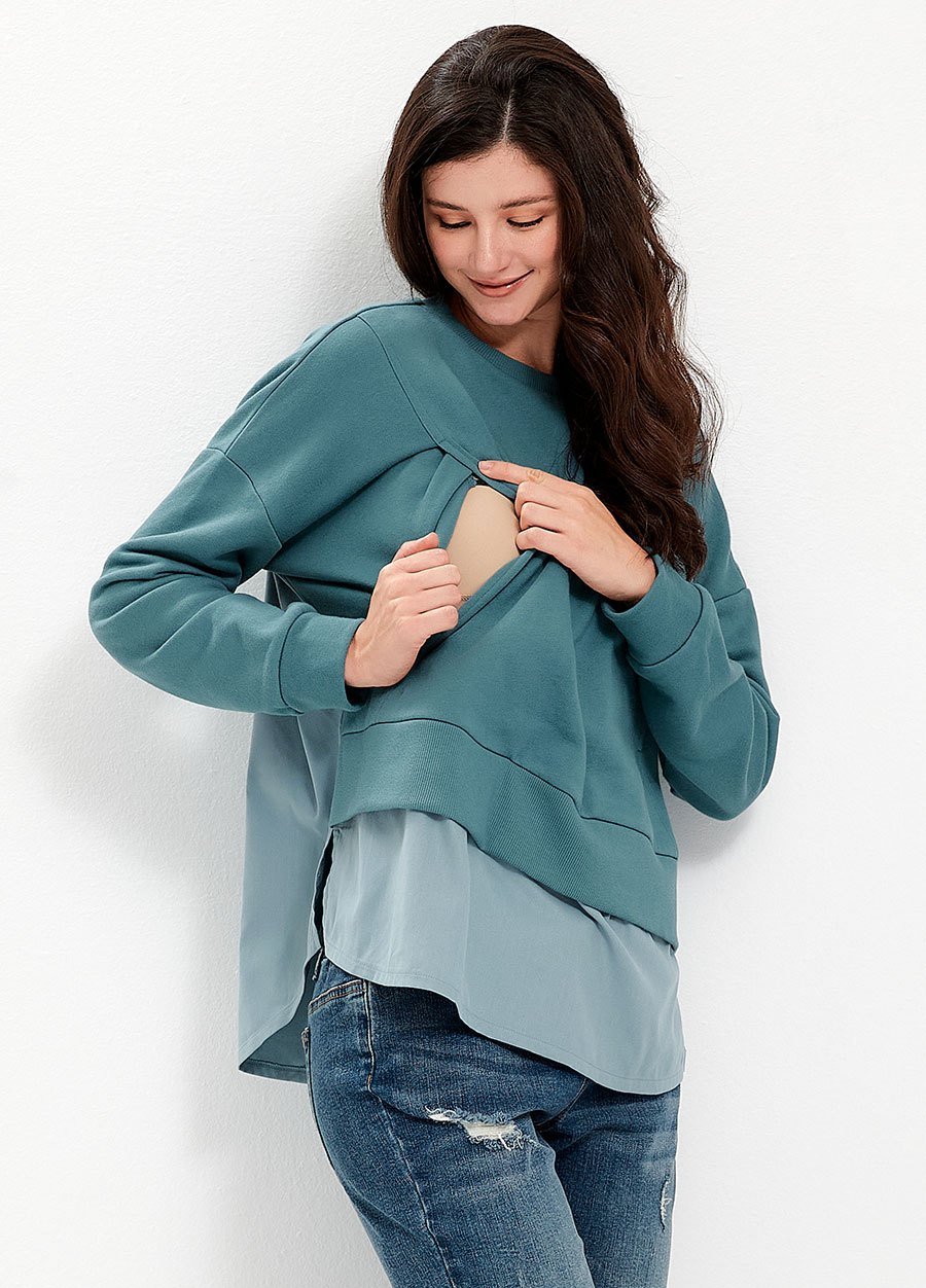 異材質拼接孕哺上衣