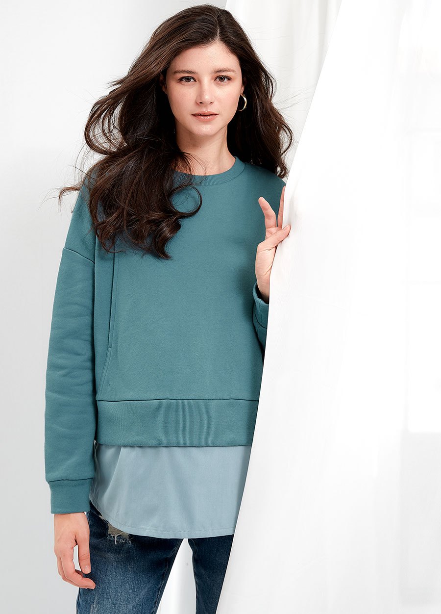 異材質拼接孕哺上衣