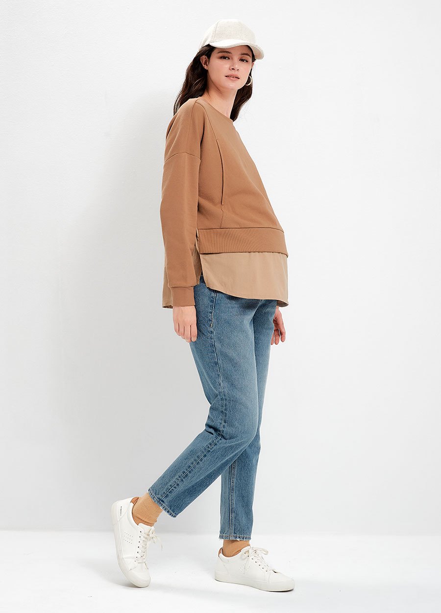 異材質拼接孕哺上衣