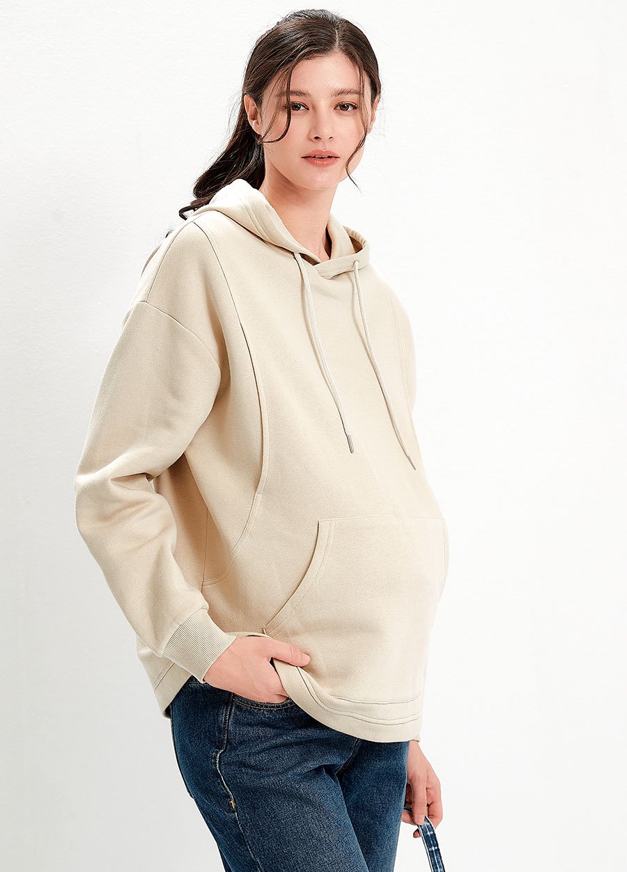 連帽刷毛寬鬆孕哺上衣