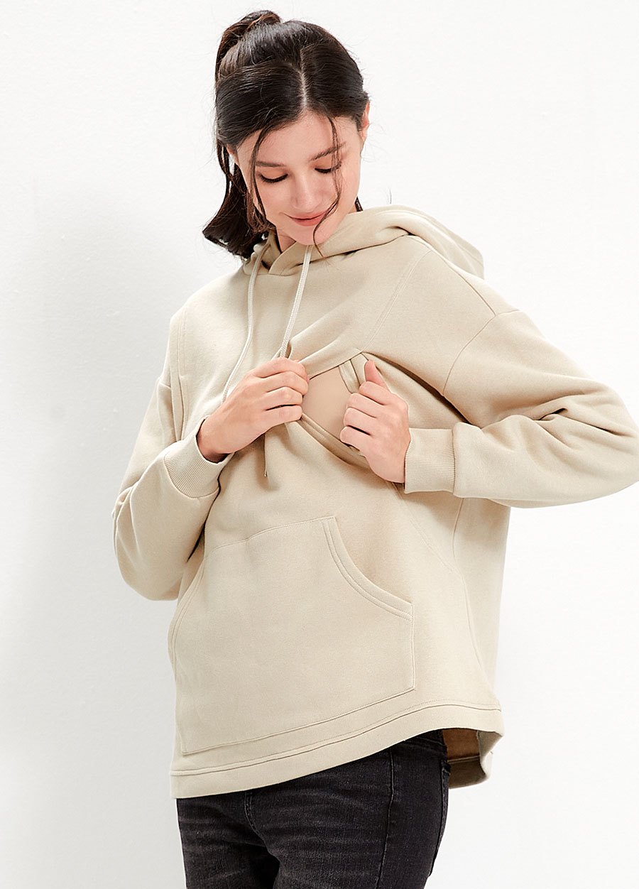 連帽刷毛寬鬆孕哺上衣