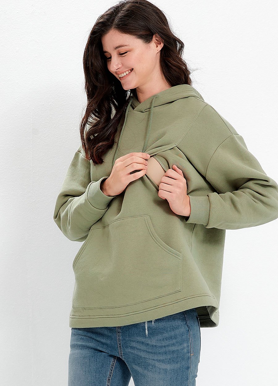 連帽刷毛寬鬆孕哺上衣