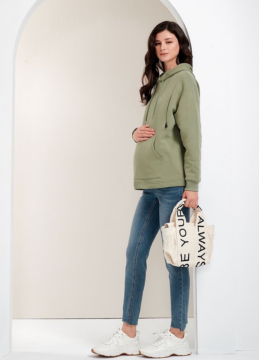 連帽刷毛寬鬆孕哺上衣