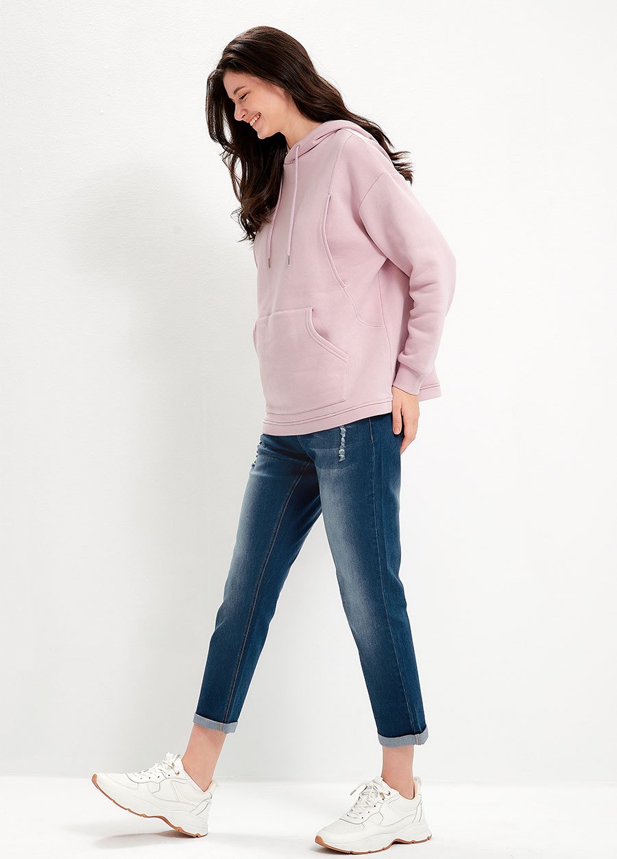 連帽刷毛寬鬆孕哺上衣