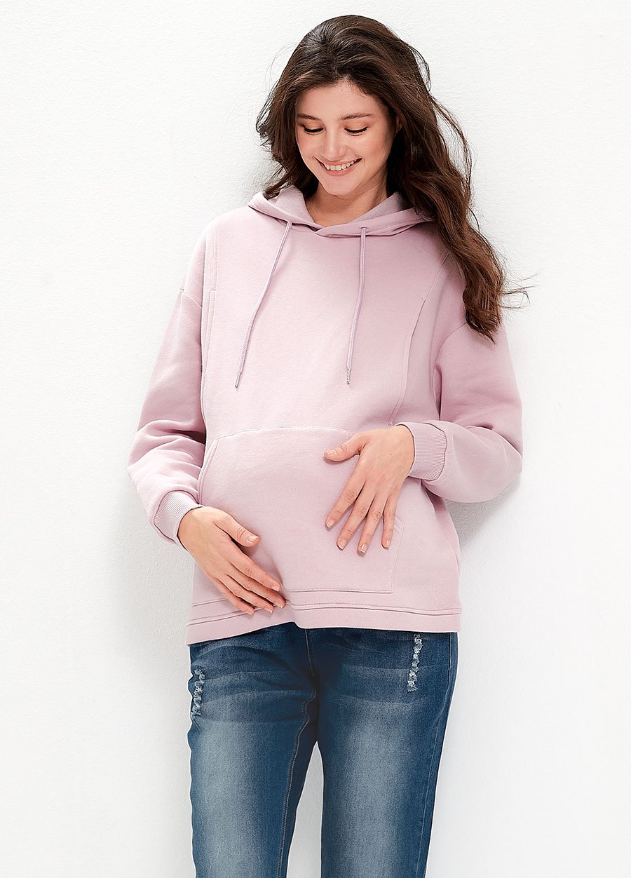 連帽刷毛寬鬆孕哺上衣