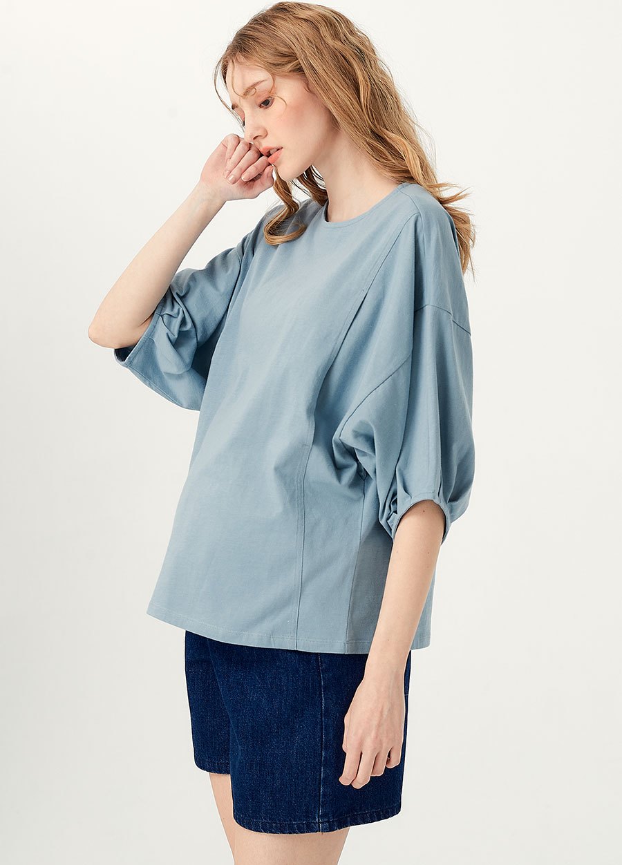 純棉泡泡袖孕哺上衣