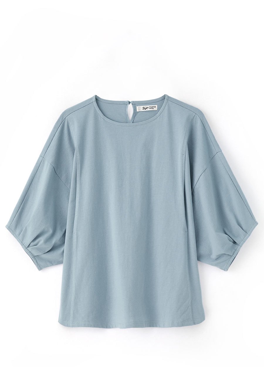 純棉泡泡袖孕哺上衣