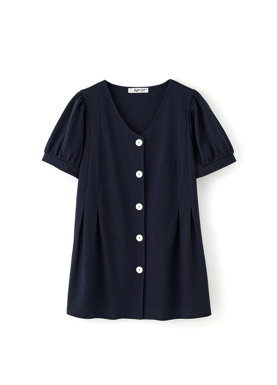 V領排釦打摺孕哺上衣