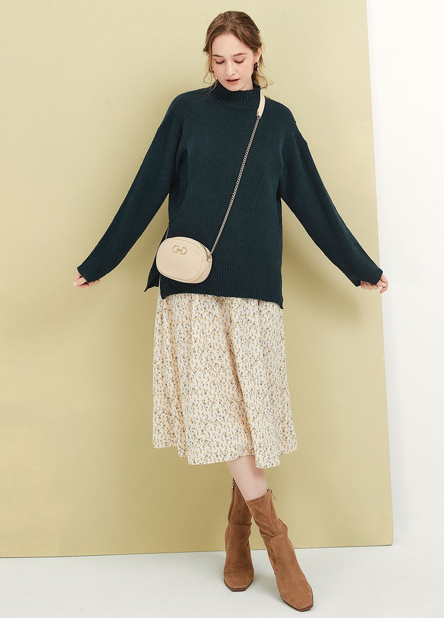 質感柔軟中高領孕哺針織衫