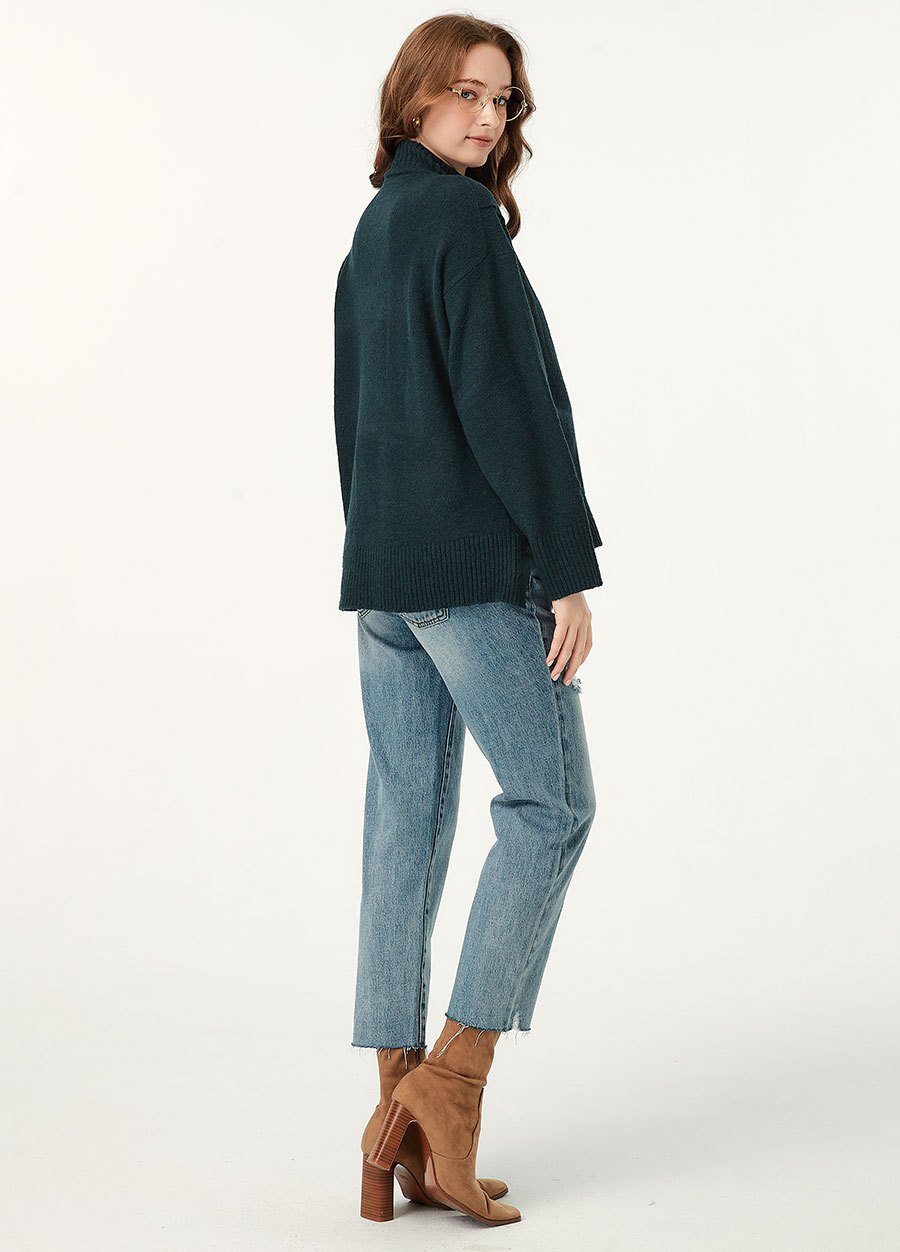 質感柔軟中高領孕哺針織衫