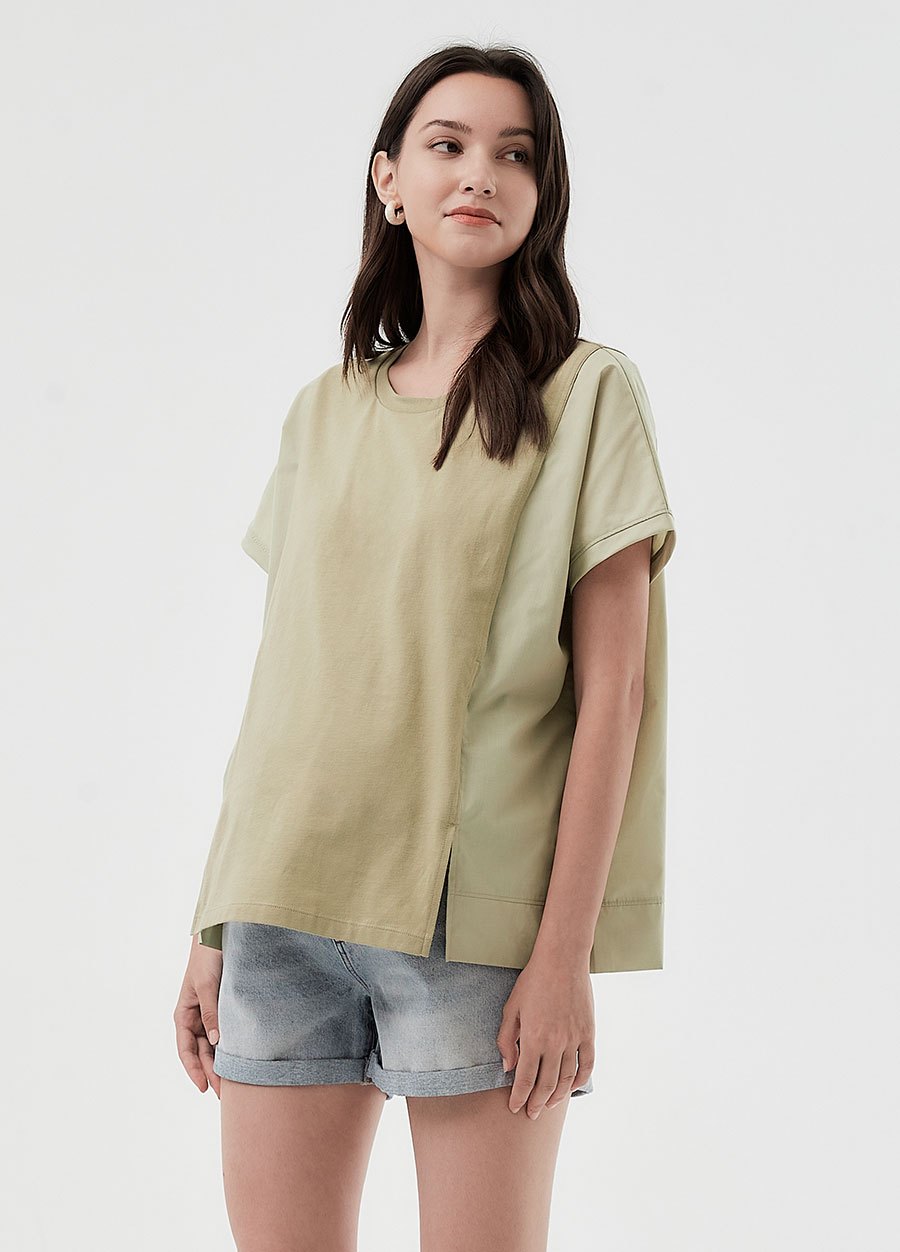 異材質拼接開衩孕哺上衣