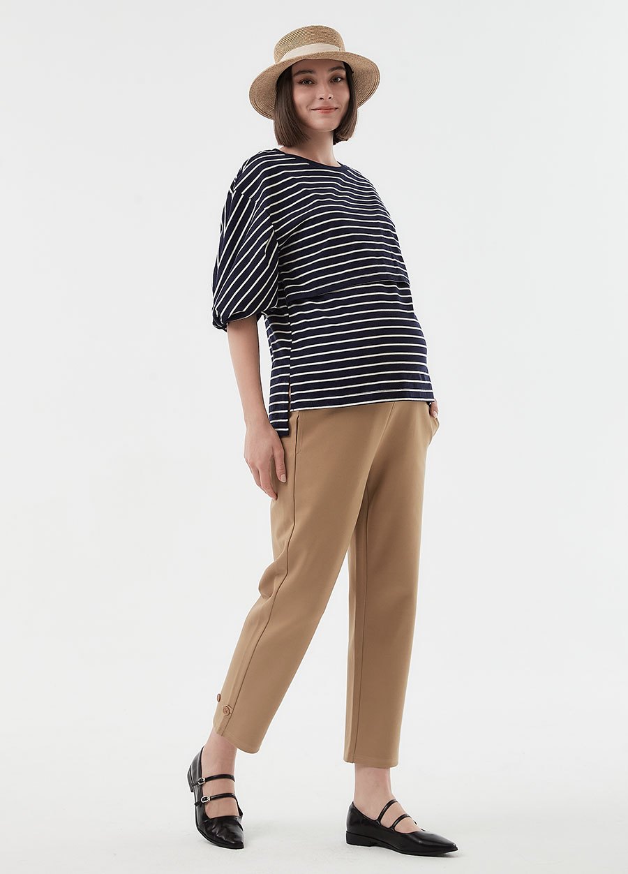 橫紋扭結縮口孕哺上衣