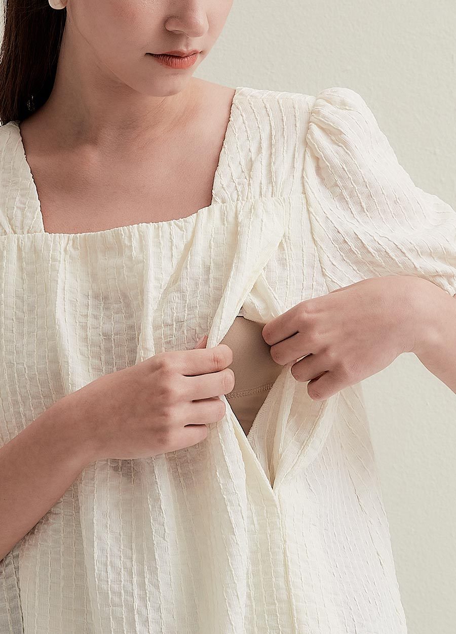 法式方領蓬袖孕哺上衣