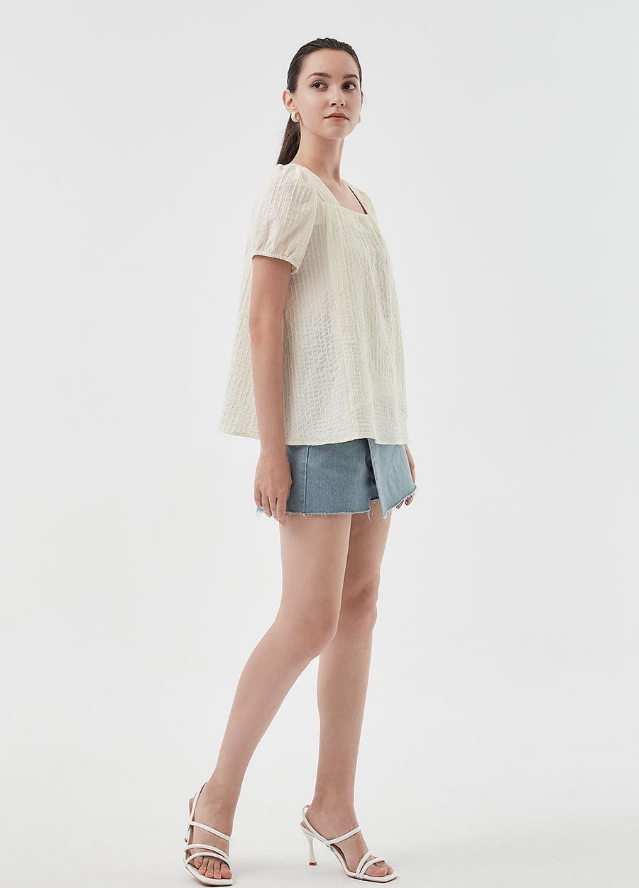 法式方領蓬袖孕哺上衣